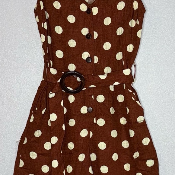 Monteau Rust and Cream Polka Dot Jumpsuit M, Button, Belted, crop - Picture 12 of 14